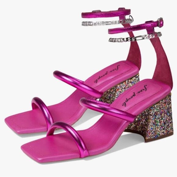 Free People Shoes - FREE PEOPLE Women’s Parker Chain Heel Magenta Metallic Size EU 38.5 US 8 NIB